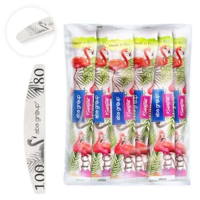 Afbeelding van Aba Group Nagelvijlen 100/180 halve maan slim flamingo veilig pakket, professionele nagelvijl set voor gelnagels, 50 stuks