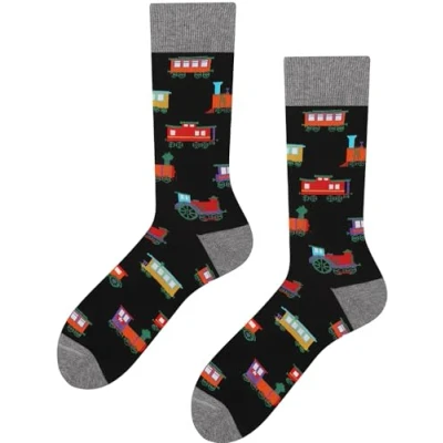 Afbeelding van TODO Colours Grappige sokken met motief meerkleurig, kleurrijk, gek voor levensvreugde, trein sokken, 43 46 EU