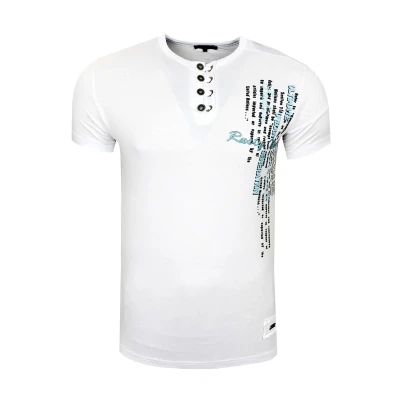 Afbeelding van T shirt heren ronde hals met knoopsluiting verwassen in used look korte mouwen 6784