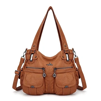 Afbeelding van Angelkiss Vrouwen Top Handvat Satchel Handtassen Schoudertas Messenger Tote Gewassen Lederen Portemonnees Tas, 1 2#bruin, 14&quot; W X 12&quot; H 5&quot; D