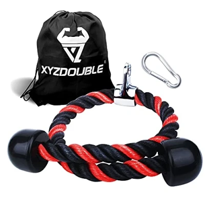 Afbeelding van Nylon triceps touw gedraaid pull down met Antislip handgrepen biceps, triceps, lats, gym of thuis koord 90cm rood