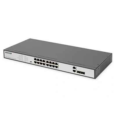 Afbeelding van DIGITUS 18 poorts Fast Ethernet PoE netwerkswitch 16x RJ45 + 2x Combo RJ45/SFP 250W budget 19 inch 10/100 Mbps