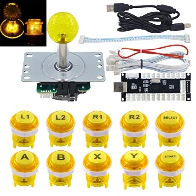 Afbeelding van SJ@JX Arcade Game Controller Stick DIY Kit 10x Microswitch LED Buttons with Logo 4 8 Way Joystick USB Encoder light for PC MAME Raspberry Pi
