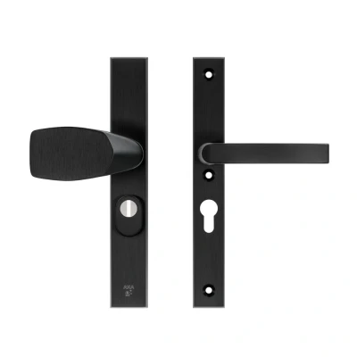 Afbeelding van AXA veiligheidsbeslag voordeur Edge Plus rechth. smalschild Wing knop/Blok kruk PC55 kerntrekbeveiliging SKG3 aluminium/zwart