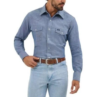 Afbeelding van Wrangler werkhemd heren, Medium Blue Chambray, XL