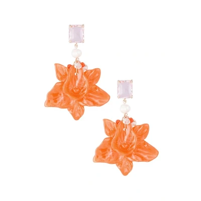 Afbeelding van Bloemen Parel Feest Oorbellen oranje oorbel statement oricidee