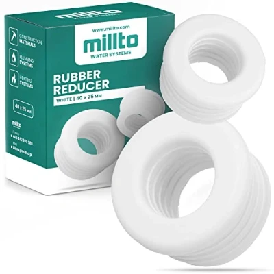 Afbeelding van Millto™ rubberen verloopstuk buisinzet Push Fit afvoerpijp manchet afdichtadapter 3 bar aansluiting Ø 40 x 25 mm wit