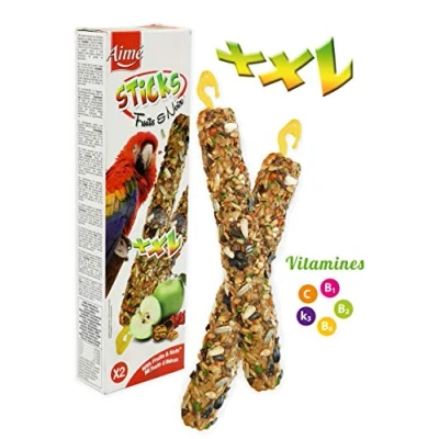 Afbeelding van Aime Fruitstokjes/Noten voor Papegaaien/Vogeltraktaties / 2 XXL eetstokjes