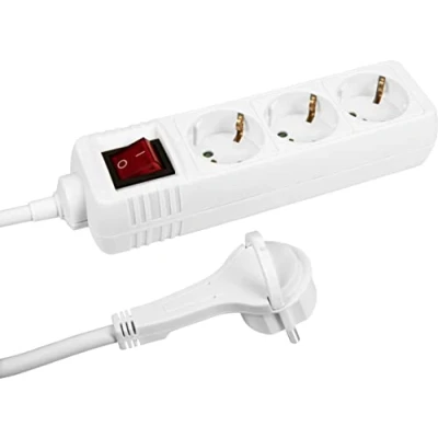 Afbeelding van Meister Stekkerdoos 3 voudig extra platte stekker 2 m kabel wit IP20 binnen verlichte schakelaar/meervoudig stopcontact/stekkerdoos met / 7430190