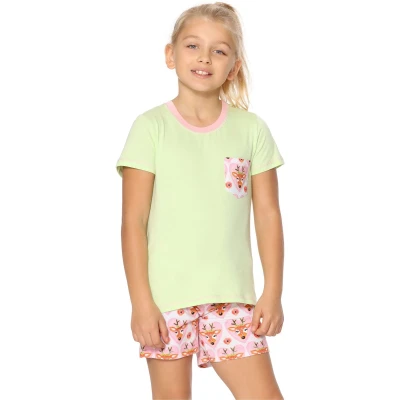 Afbeelding van Merry Style Korte Katoenen Pyjama Voor Meisjes Lichtgroen/hearts/deer 128 MS MS10 292 PJ
