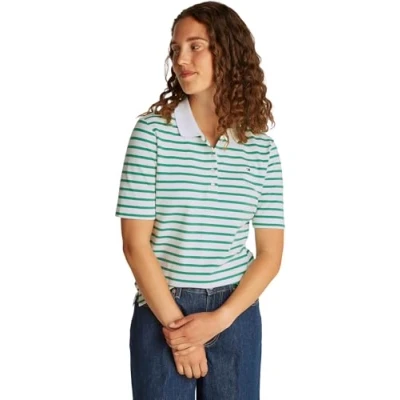 Afbeelding van TOMMY HILFIGER Dames 1985 REG PIQUE POLO SS WW0WW43224, Wit, XS, Wit (Ecru/Stralend Groen Stp), XS