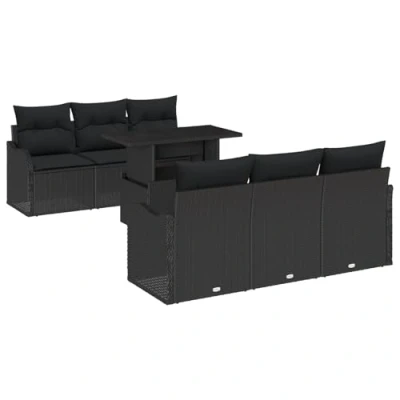 Afbeelding van vidaXL 7 delige Tuin Sofa Set met Kussens Zwart Poly Rattan, 2 zits Opslag &amp; Rattan