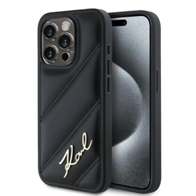 Afbeelding van CG Mobile Karl Lagerfeld KLHCP15XPQDSMGK Hoes voor iPhone 15 Pro Max 6,7 inch Zwart Hardcase Diagonaal Quilted Script