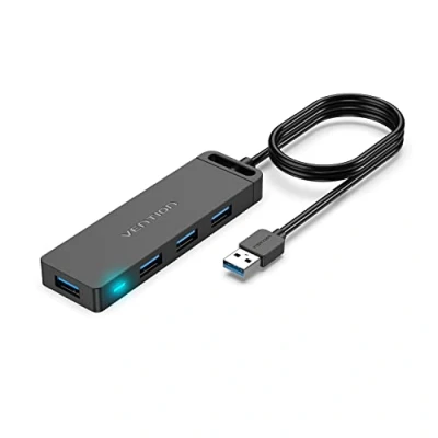 Afbeelding van USB 3.0 Hub, VENTION 4 poorten hub ultradunne data 3FT verlengde kabel [opladen ondersteund], compatibel met MacBook, laptop, Surface Pro, PS4, PC, Flash Drive, mobiele harde schijf (1
