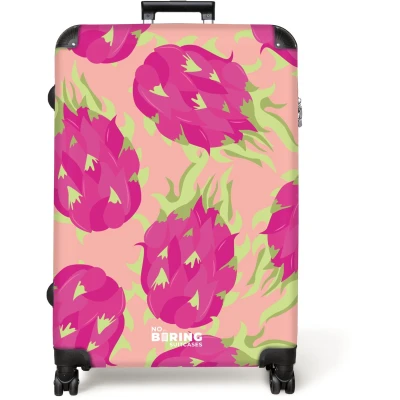 Afbeelding van NoBoringSuitcases.com® Koffer groot Reiskoffer lichtgewicht Oranje met dragonfruit Rolkoffer 4 wielen Grote trolley XL 98 liter bagage