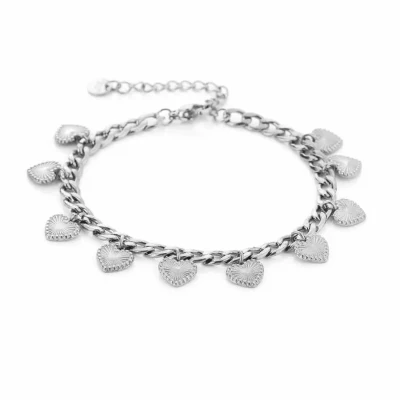 Afbeelding van Bijoutheek Armband (Sieraad) schakels bedels stralen hartjes Zilver