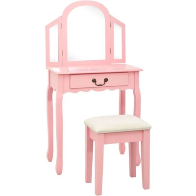Afbeelding van vidaXL Kaptafel met kruk 65x36x128 cm paulowniahout MDF roze