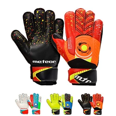Afbeelding van meteor Voetbal keeperhandschoenen handschoenen voor kinderen jongens DEFENCE (#8, Zwart)