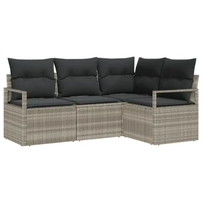 Afbeelding van vidaXL 4 delige Tuin Sofa Set met Kussens Lichtgrijs Poly Rattan