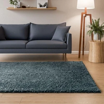 Afbeelding van Interiyou Hoogpolig tapijt Sofia 160x230 cm blauw pluizig en effen wasbaar antislip zachte hoogpolige