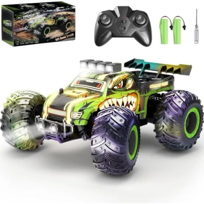 Afbeelding van Comius Sharp op afstand bestuurbare auto, 20 km/u, bestuurde monstertruck met 2 koplampen en batterijen, 2,4 GHz dinosaurus, RC truck off road voor kinderen vanaf 6, 7, 8, 9, 10, 11, 12