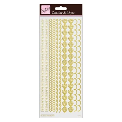 Afbeelding van Anitas Outline Stickers, Rand, Goud op Wit, Voor Scrapbooking, Kaarten Maken, Kinderen Spelen, Huiswerk, Kunst, Ambacht, Embelish, Decoratief, Papier, Kaart, Glas, Metaal, Kunststof, Schuim