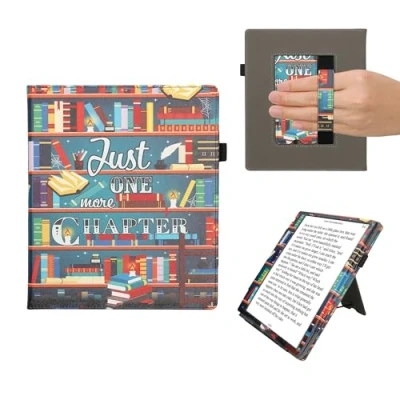 Afbeelding van kwmobile E reader hoesje geschikt voor Pocketbook InkPad Eo / Bigme InkNote Color+ hoes flip case van kunstleer Ereader cover met stand bibliotheek design in meerkleurig