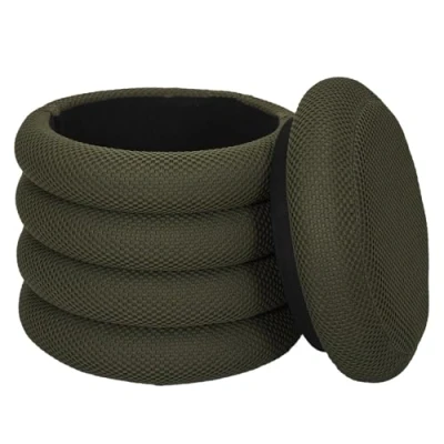 Afbeelding van Home Deco Factory Poef/krukje Freya stof donkergroen met opbergruimte D37 x H44 cm bijzet stoeltjes