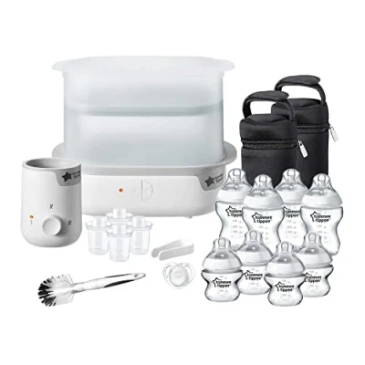 Afbeelding van Tommee Tippee Complete voedingsset, Super Steam elektrische sterilisator, babyfles en voedselverwarmer, babyflessen accessoires, wit
