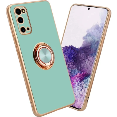 Afbeelding van Cadorabo Hoesje geschikt voor Samsung Galaxy S20 in Glossy Turquoise Goud Beschermhoes Camerabescherming
