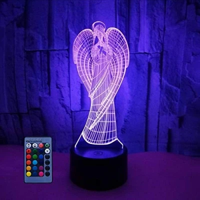 Afbeelding van Creatieve 3D Engel Nachtlampje USB Aangedreven Afstandsbediening Raak Schakelaar Decor Tafellamp 7/16 Kleur Veranderende LED Verjaardagscadeau Kinderen Cadeau Kerst Decoratie