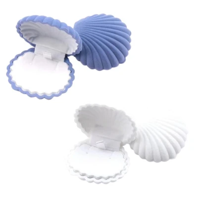 Afbeelding van sieraden doosje 2 stuks meisje schelpen doos cadeauverpakking blauw met witte sieradendoos sieradenhouder kerst inpakken ring