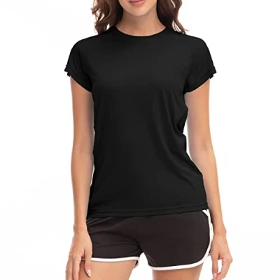 Afbeelding van MEETWEE Surf shirt voor dames, Rash Guard UV shirts, zwemmen, tankini, UPF 50+, korte mouwen, badshirt, badmode shirt, Zwart nieuw, XXL
