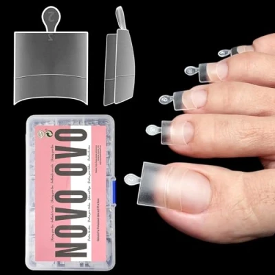 Afbeelding van NOVO OVO Lange teennagels om op te plakken, kunstteennagels kunstteennagels, zachte gel, half cover, teennageltips, 15 maten, 240 stuks