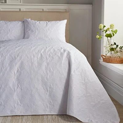 Afbeelding van Serene Dreams &amp; Drapes BYGWEKHUPO polyester vlinder tuin gewatteerde sprei, wit, 200 cm x 230