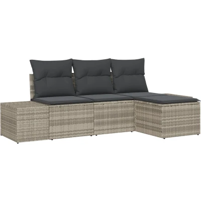 Afbeelding van vidaXL 4 delige Tuin Sofa Set met Kussens Lichtgrijs Poly Rattan