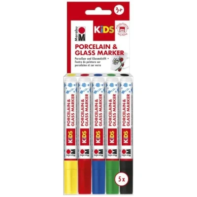 Afbeelding van Marabu 0125000000083 porselein &amp; Glas Painter Kids, Set Maxi Fun met 5 kleuren, en glasstift voor kinderen, eenvoudig schilderen, vaatwasmachinebestendig na inbranden, punt 1 3 mm