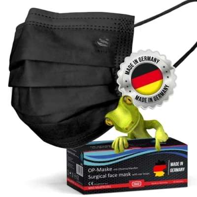Afbeelding van kela, 50 stuks OP masker zwart, 100% Made in Germany, medisch mond neusmasker, chirurgische wegwerpmasker, Medische proceduremaskers, CE gecertificeerd, DIN EN 14683 type IIR, BFE &gt;99,95%, 3 laags