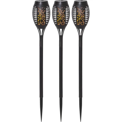 Afbeelding van Star Trading solar paaltjes set Flame Mini, 3 stuks, zwart, LED, schemersensor, geel, flikkerend effect, buiten, 40 cm