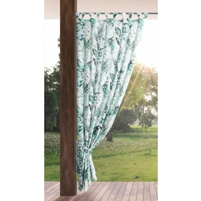 Afbeelding van Eurofirany GARDEN, buitengordijn met lusgordijn, 1 stuks, afneembare lussen, zonwering, inkijkbescherming, winddicht, waterdicht, gordijn voor paviljoen, terras, pergola, 155x260 cm, groene opdruk