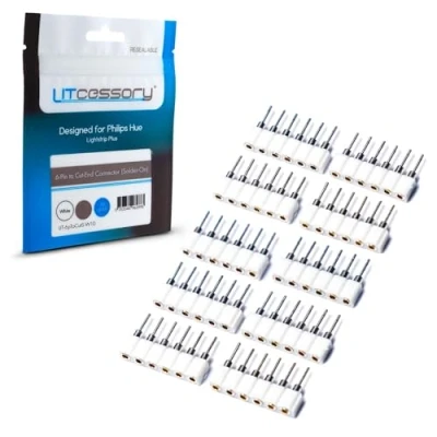 Afbeelding van Litcessory 6 SPELD narr Afgesneden Connector (Soldeer Aan) voor Philips Hue lightstrip Plus (10 Stuk, Wit STANDARD V3)