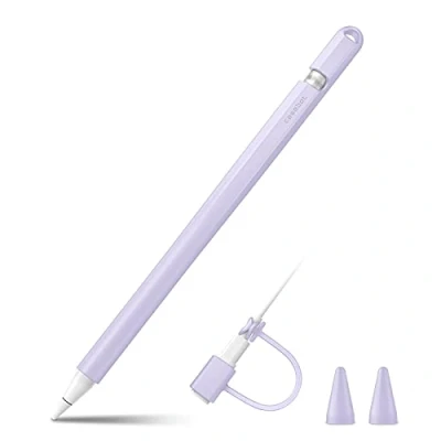 Afbeelding van Fintie Siliconen Hoes Compatibel met Apple Pencil (1e Generatie) Ultra lichte Pennenzak, zachte beschermende handgreep houder 2 Puntafdekking en 1 Kabel Adapter Tether, (Pastel Paars)