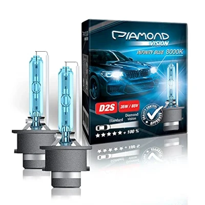 Afbeelding van 2x D2S Diamond Vision 8000K 35W 85V Xenon Lampen Koelblauw X treme Licht HID Kit Vervangset 12V Auto Koplamp, Blauwachtig Wit Licht, Whitevision, Koplampvervangingslampen Duo Box, Dubbele Set, P32d 2