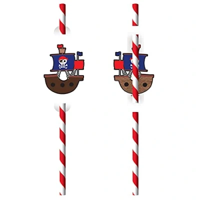 Afbeelding van 8 papieren rietjes met piraten afbeelding Pirates Map