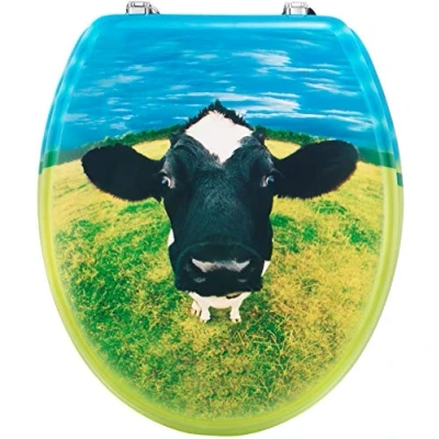 Afbeelding van Cornat Wc bril &quot;Muh Koet&quot; aantrekkelijk design hoogwaardige houten kern comfortabel zitgevoel/toiletbril/wc deksel / KSD529