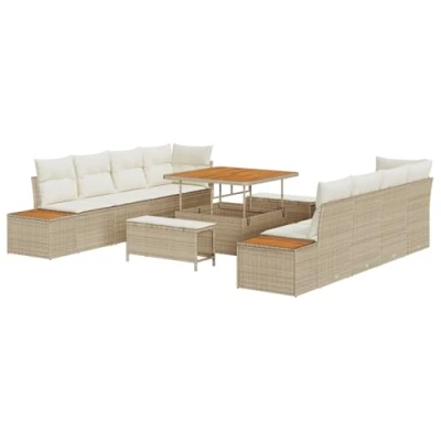 Afbeelding van vidaXL 11 delige tuinset met kussens in Beige van Poly Rattan en Acacia