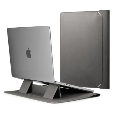 Afbeelding van Spigen Valentinus S 15 15,6 16 inch laptophoes, compatibel met MacBook Pro, geïntegreerde magnetische klep, leren hoes voor laptop, laptoptas, grijs