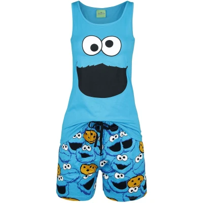 Afbeelding van Sesame Street Krümelmonster Face Pyjama blauw S Katoen Animatie, Fan merch, TV series