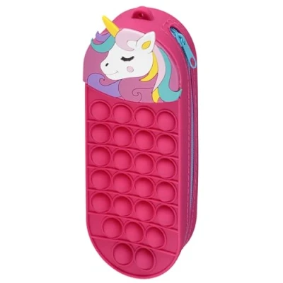 Afbeelding van Eenhoorn siliconen etui voor meisjes, met rits, pop it 8x21x4cm