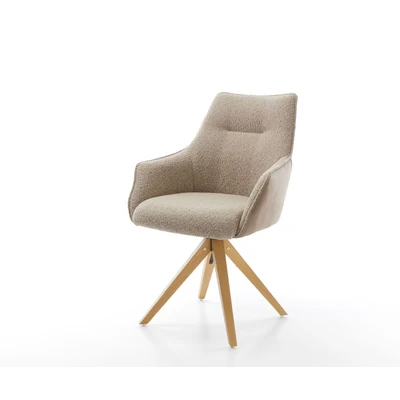 Afbeelding van Eetkamerstoel Alja Flex met armleuning houten frame hoekig natuur materiaalmix mud pocketveer kern 180 draaibaar